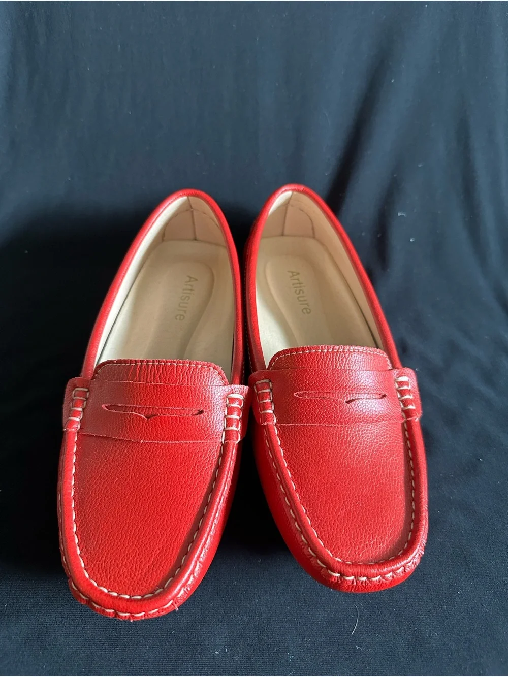 Bright Red Leather Slip-On Women's Loafers